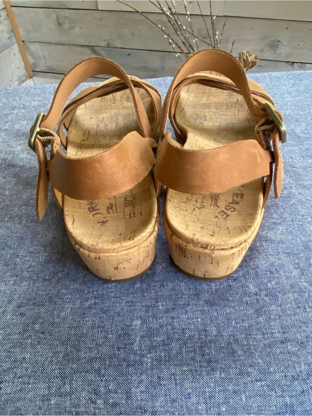 Kork-Ease Brown Leather Cork Wedge Sandals